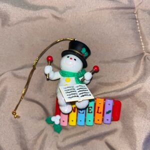 1996 Lustre Frame Snowman Playing Xylophone Christmas Ornament | No Box